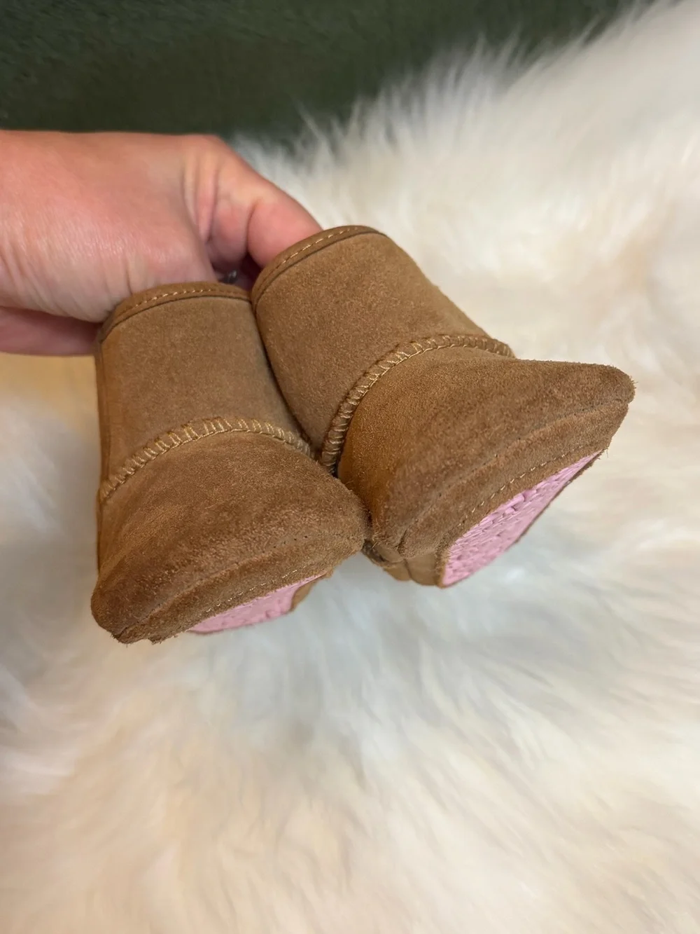 Ugg Jesse Bow ll Infant Baby Suede Winter Booties Chestnut/Pink Size 0/1